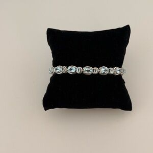 Blue Topaz 16.10CTW Oval & Round Tennis Bracelet - Sterling Silver